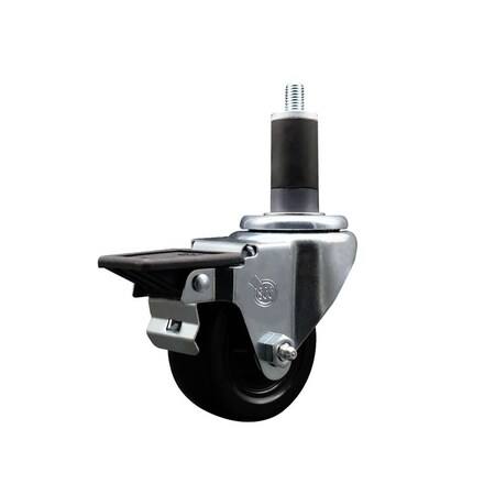 Service Caster 3'' Hard Rubber Swivel 1-1/4'' Expanding Stem Caster with Brake SCC-EX20S314-HRS-PLB-114